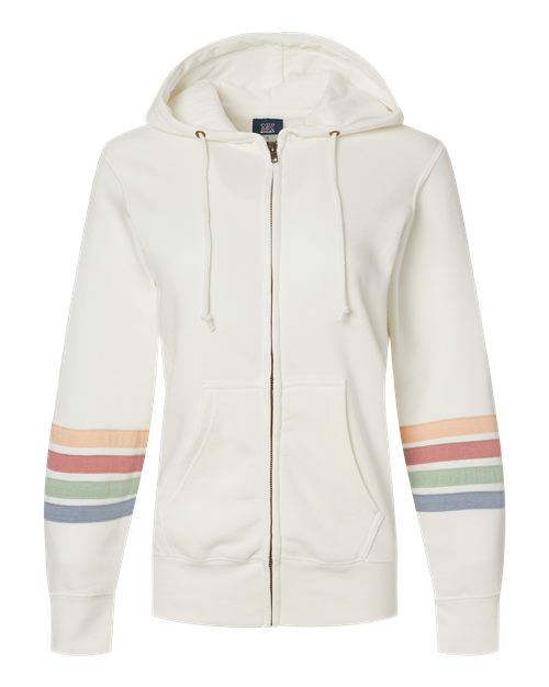 Women's Striped Sleeves Full-Zip Hooded Sweatshirt - 11770
