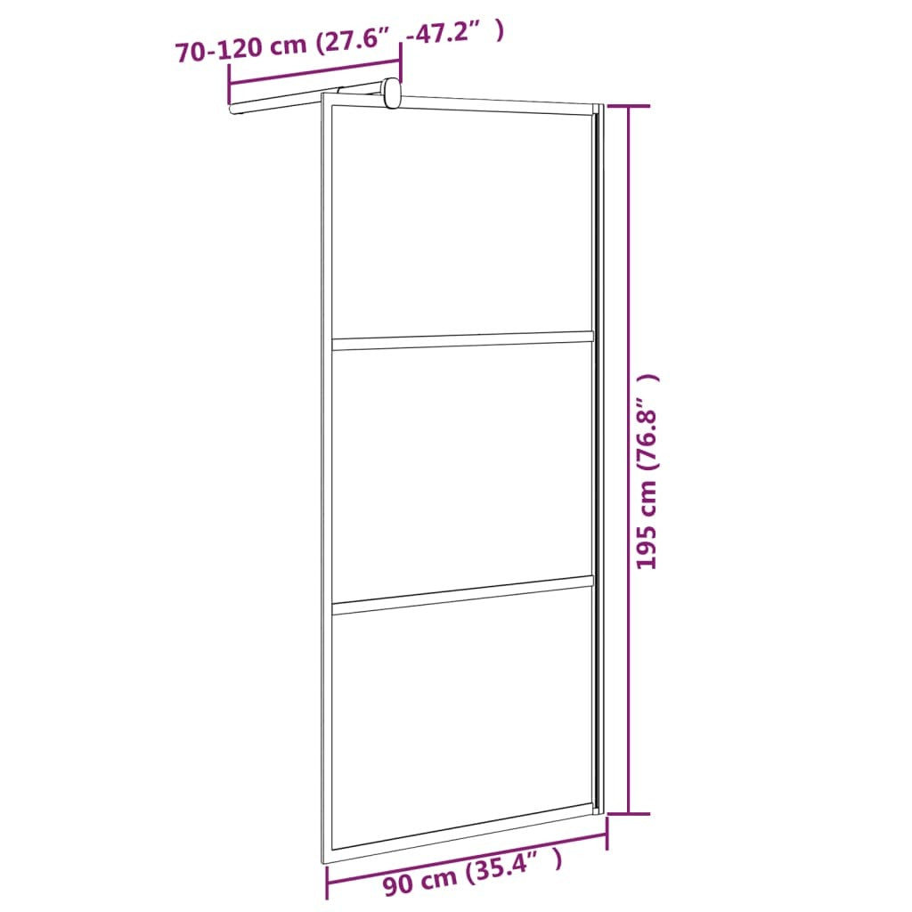 Walk-in Shower Wall 35.4"x76.8" Half Frosted ESG Glass Black
