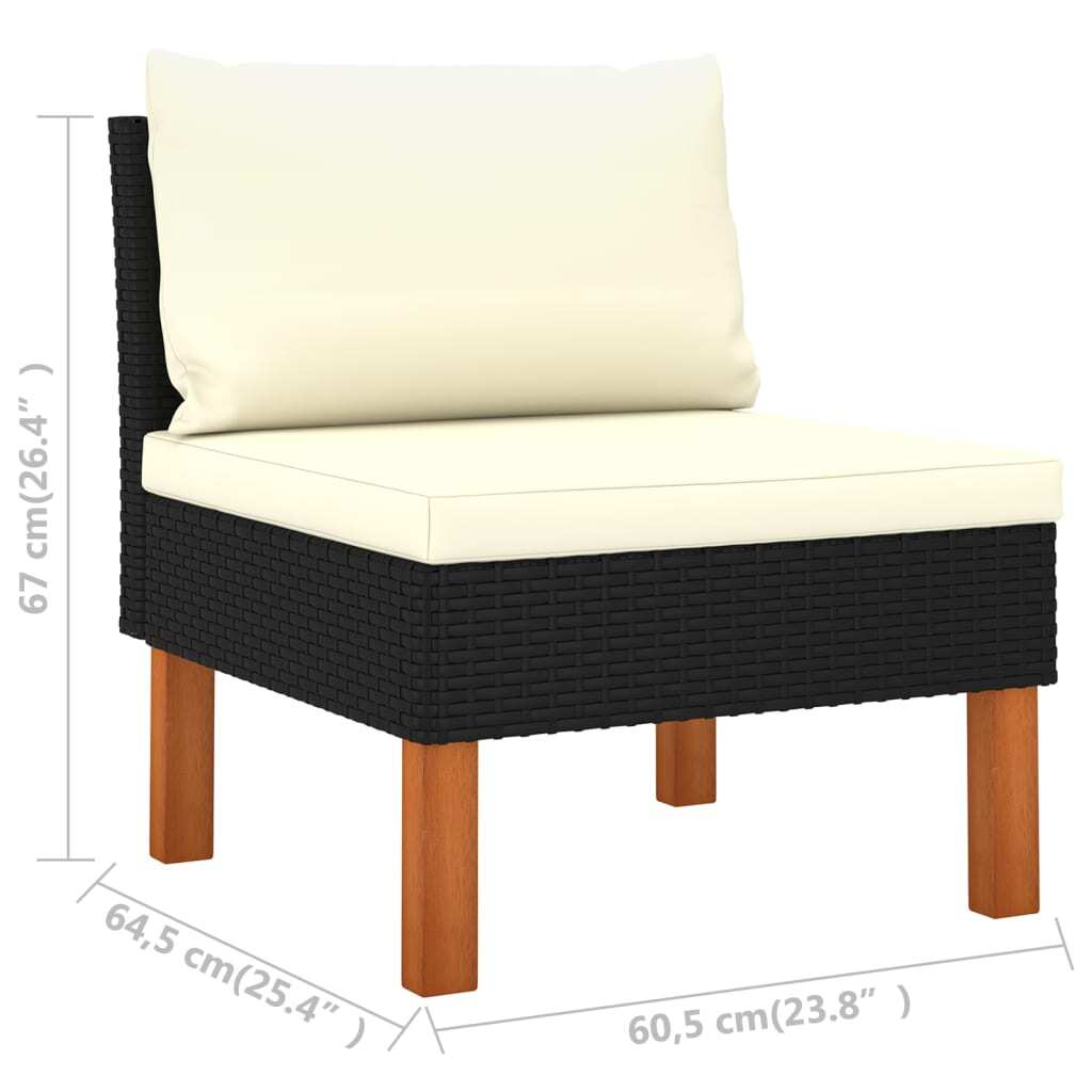 5 Piece Patio Lounge Set with Cushions Poly Rattan Black