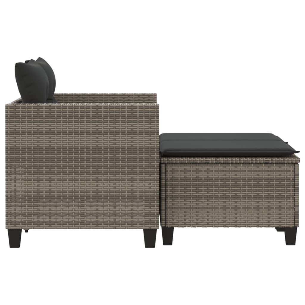 Patio Sofa 2-Seater with Stools Gray Poly Rattan