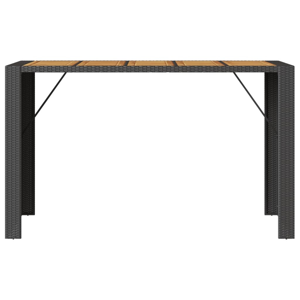 Patio Bar Table with Acacia Wood Top Black 72.8"x31.5"x43.3" Poly Rattan