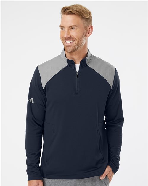 Men's Textured Mixed Media Quarter-Zip Pullover - 10215