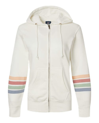 Women's Striped Sleeves Full-Zip Hooded Sweatshirt - 11770