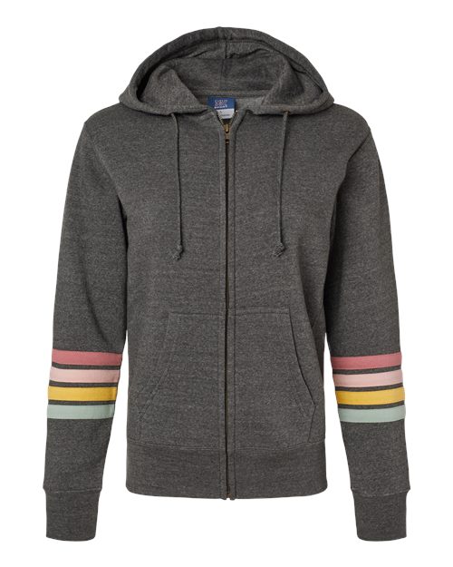 Women's Striped Sleeves Full-Zip Hooded Sweatshirt - 11770