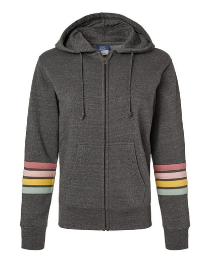 Women's Striped Sleeves Full-Zip Hooded Sweatshirt - 11770