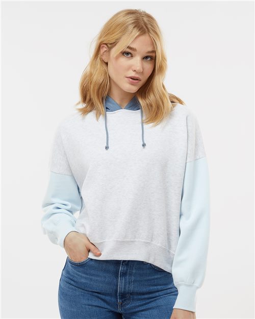 Women's Sueded Fleece Colorblocked Crop Hooded Sweatshirt - 11175