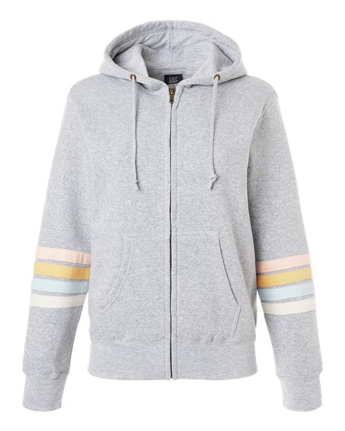 Women's Striped Sleeves Full-Zip Hooded Sweatshirt - 11770