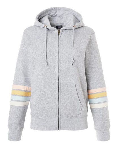 Women's Striped Sleeves Full-Zip Hooded Sweatshirt - 11770