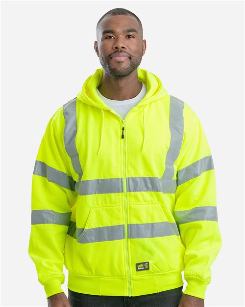Men's Berne Hi-Vis Class 3 Lined Hooded Sweatshirt - 13663
