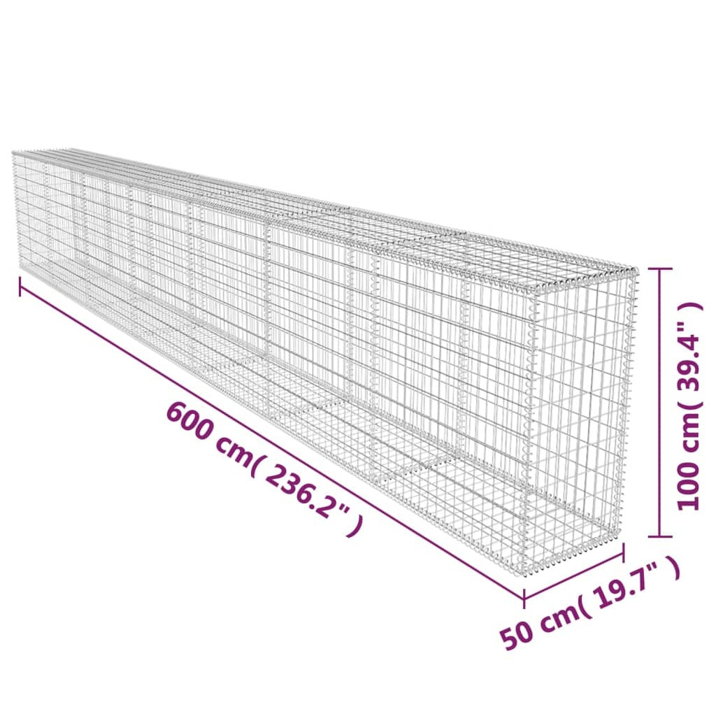 Gabion Wall with Cover Galvanized Steel 236.2"x19.7"x39.4