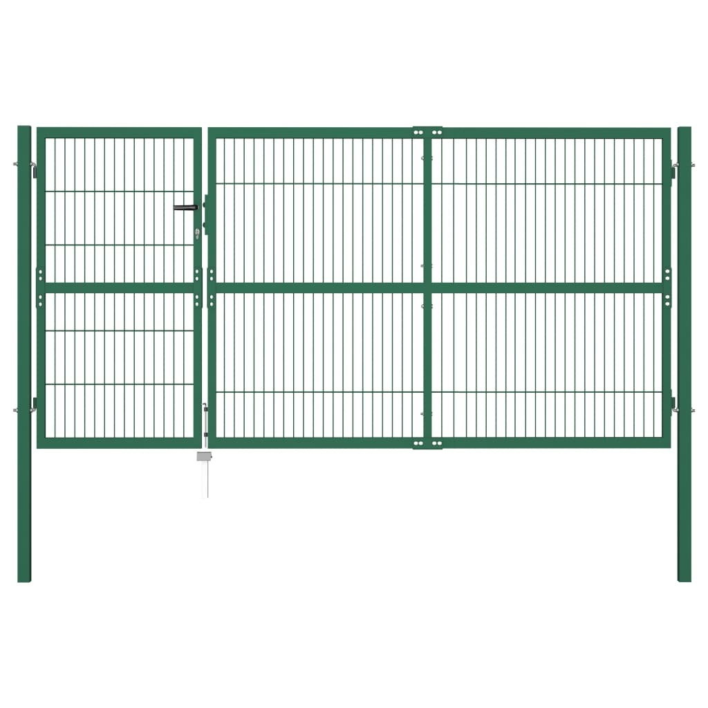 Garden Fence Gate with Posts 137.8x55.1" Steel Green