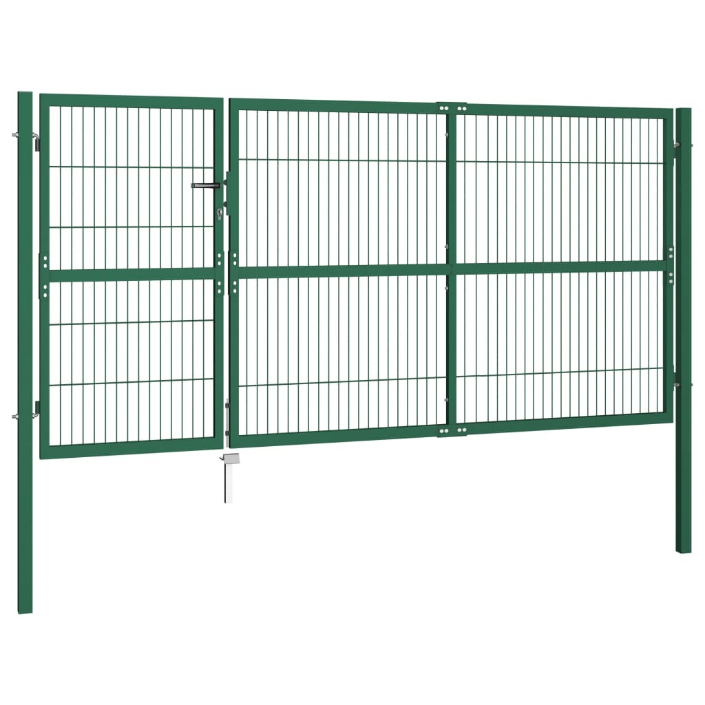 Garden Fence Gate with Posts 137.8x55.1" Steel Green