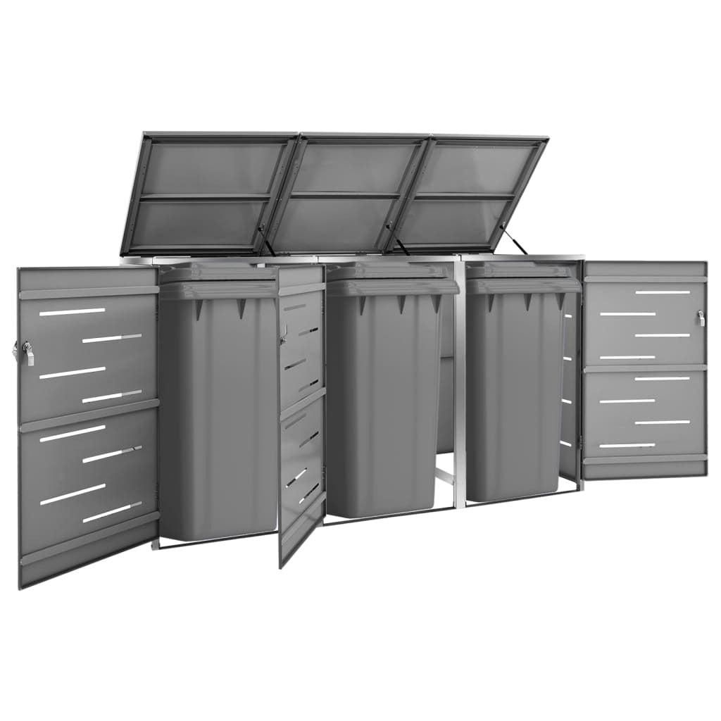 Triple Wheelie Bin Shed 81.5"x30.5"x44.3" Stainless Steel