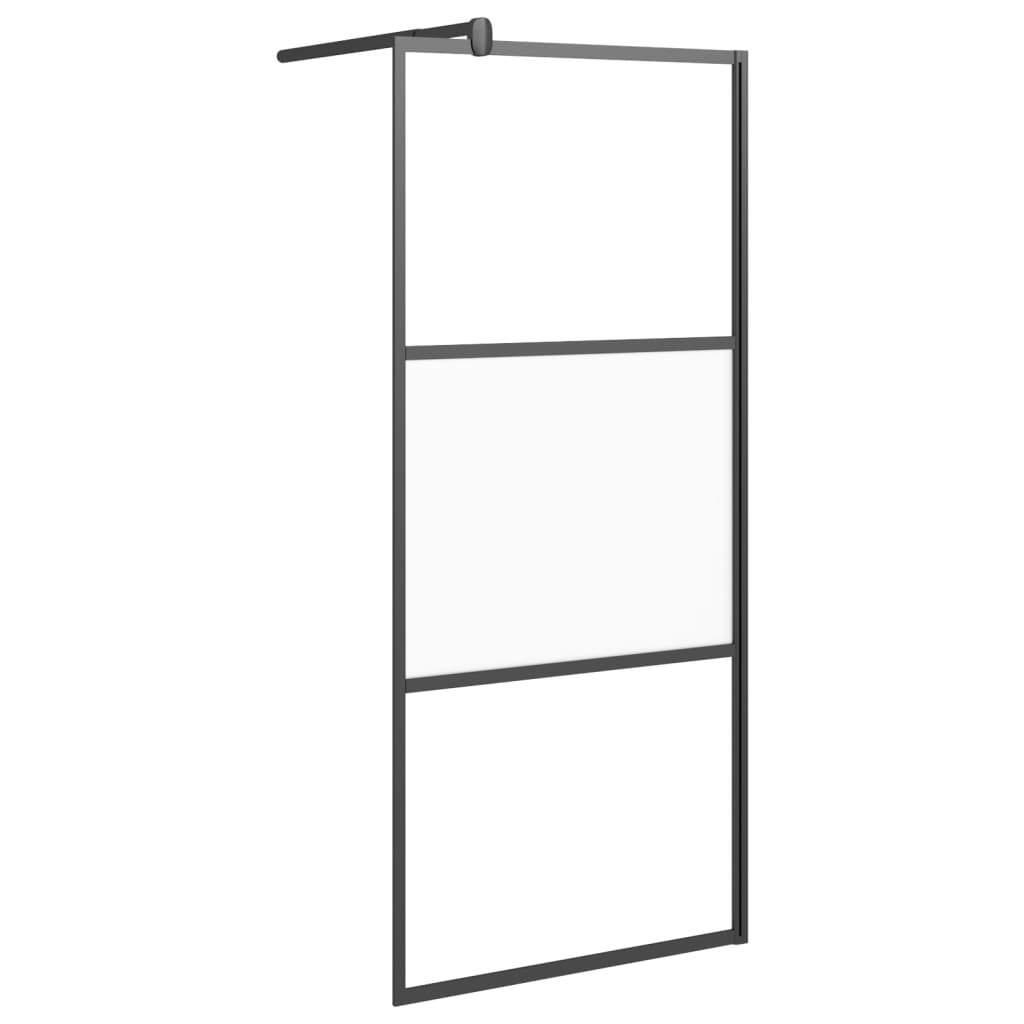 Walk-in Shower Wall 35.4"x76.8" Half Frosted ESG Glass Black
