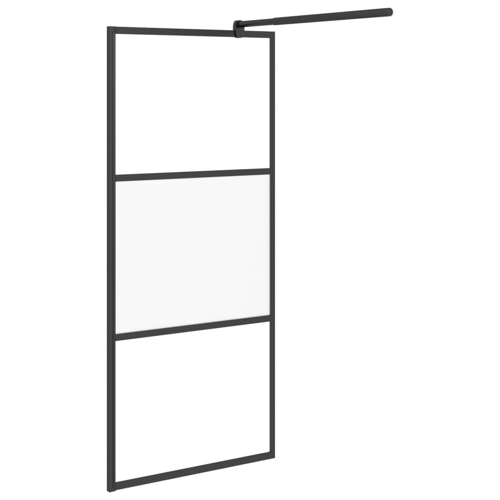 Walk-in Shower Wall 35.4"x76.8" Half Frosted ESG Glass Black