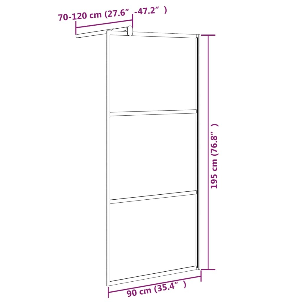 Walk-in Shower Wall 35.4"x76.8" Half Frosted ESG Glass Black