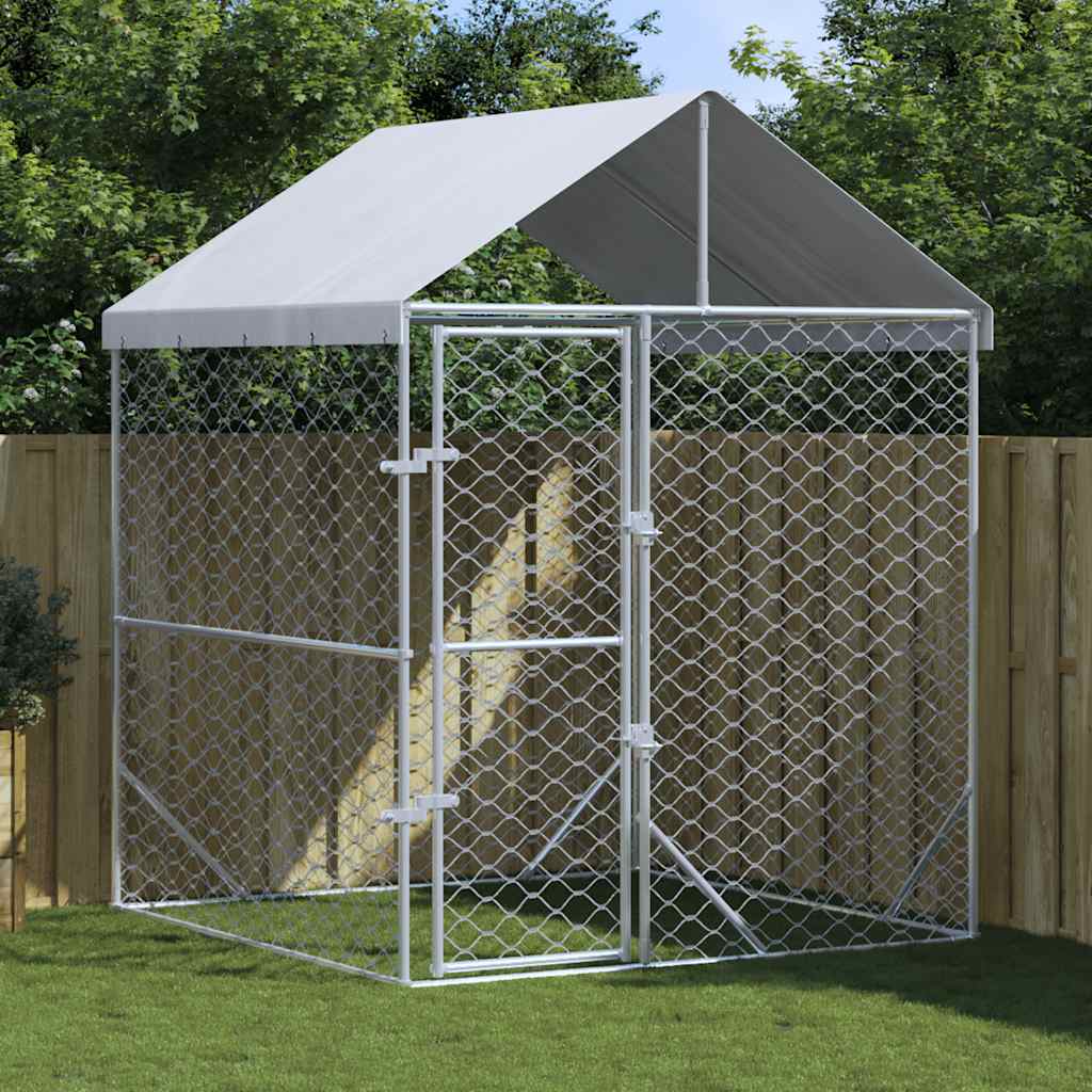 Outdoor Dog Kennel with Roof Silver 6.6'x6.6'x8.2'Galvanized Steel