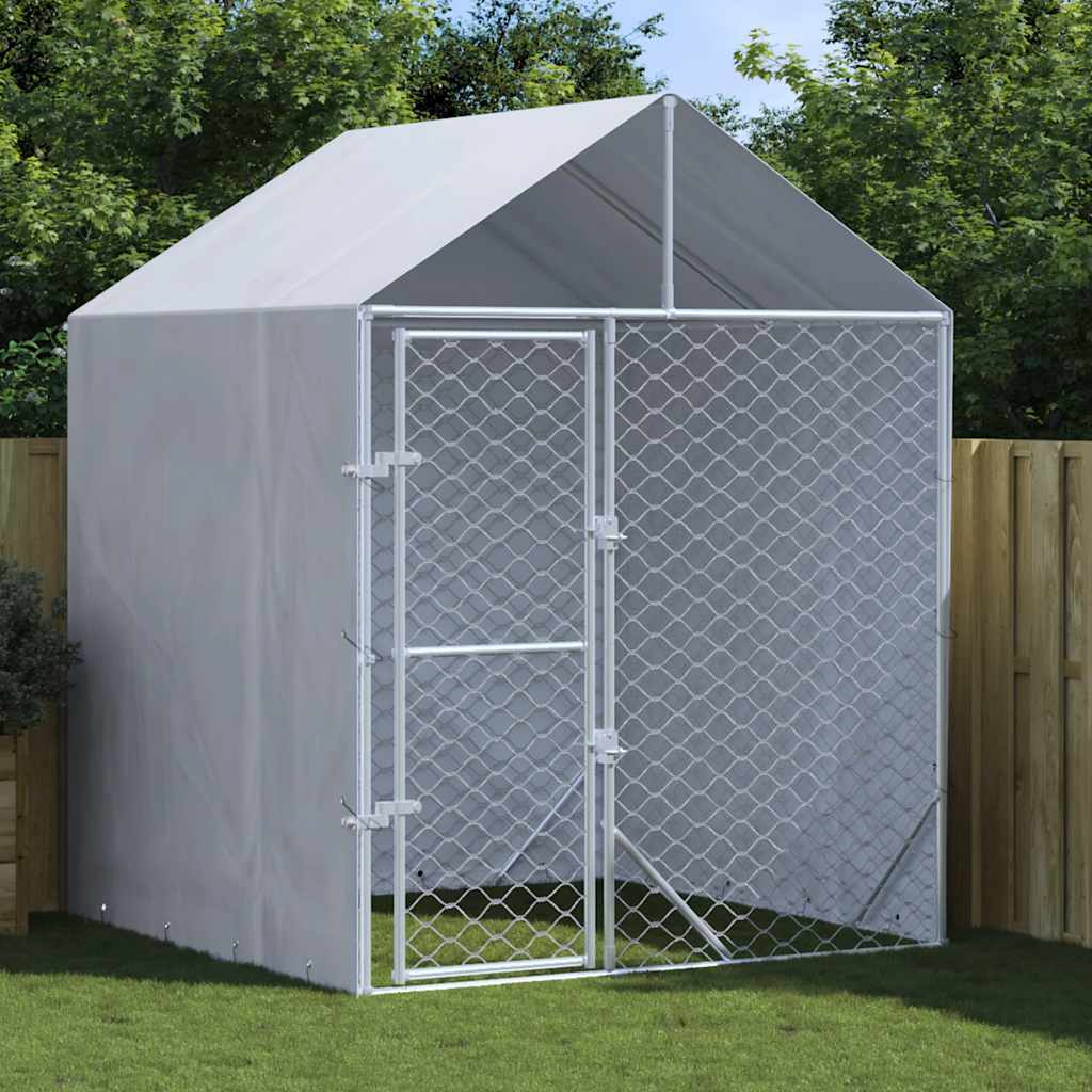 Outdoor Dog Kennel with Roof Silver 6.6'x6.6'x8.2'Galvanized Steel