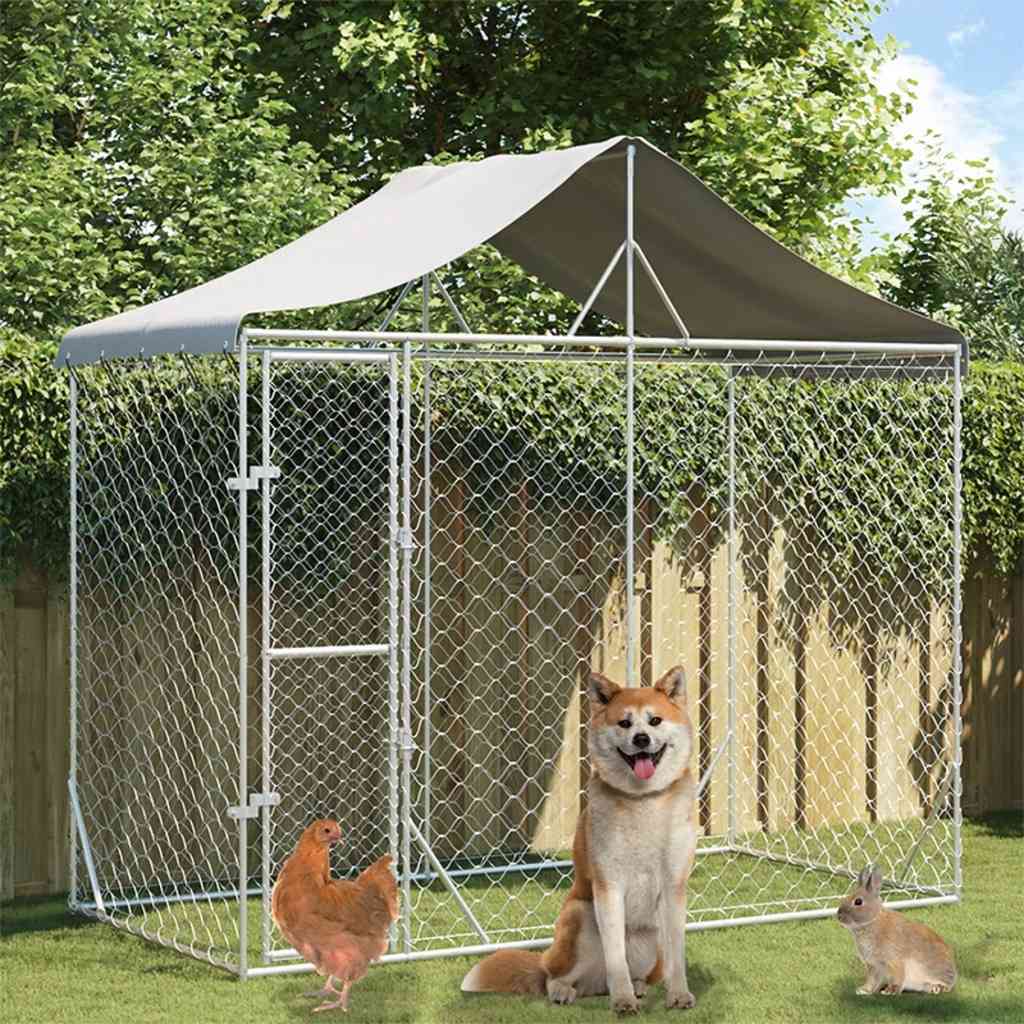 Outdoor Dog Kennel with Roof Silver 9.8'x4.9'x8.2'Galvanized Steel