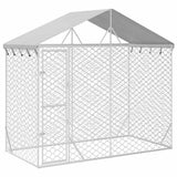 Outdoor Dog Kennel with Roof Silver 9.8'x4.9'x8.2'Galvanized Steel