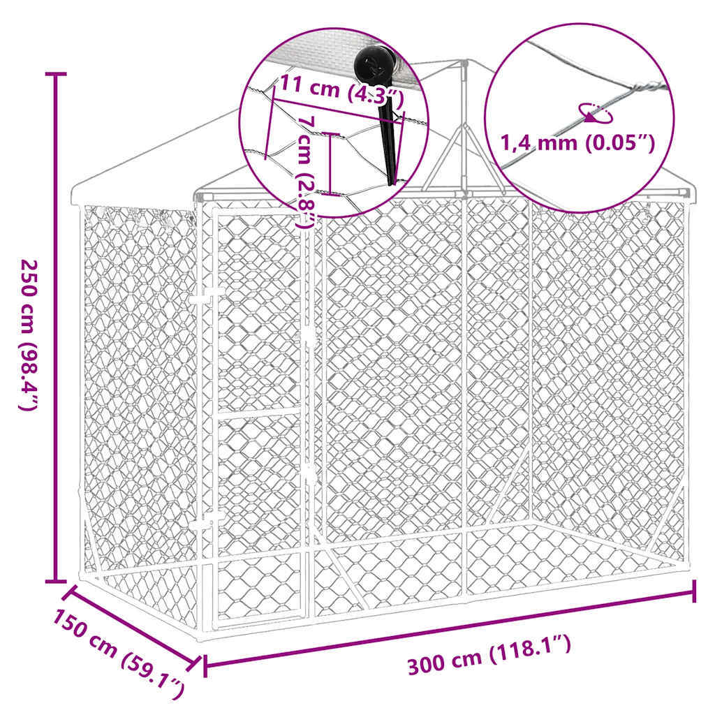 Outdoor Dog Kennel with Roof Silver 9.8'x4.9'x8.2'Galvanized Steel