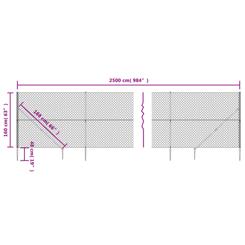 Chain Link Fence with Spike Anchors Anthracite 5.2'x82'