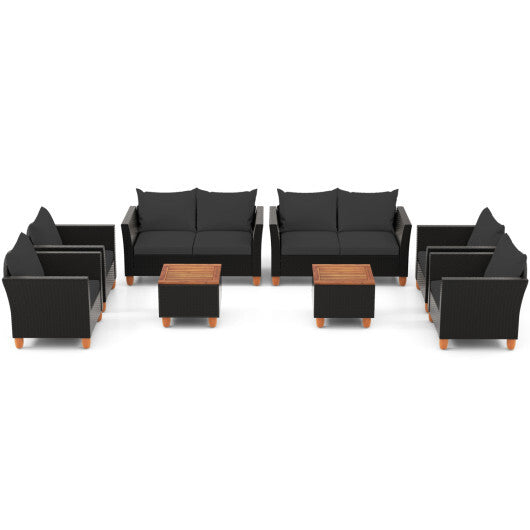 8 Pieces Outdoor Conversation Set with Storage Coffee Table-Black - Color: Black