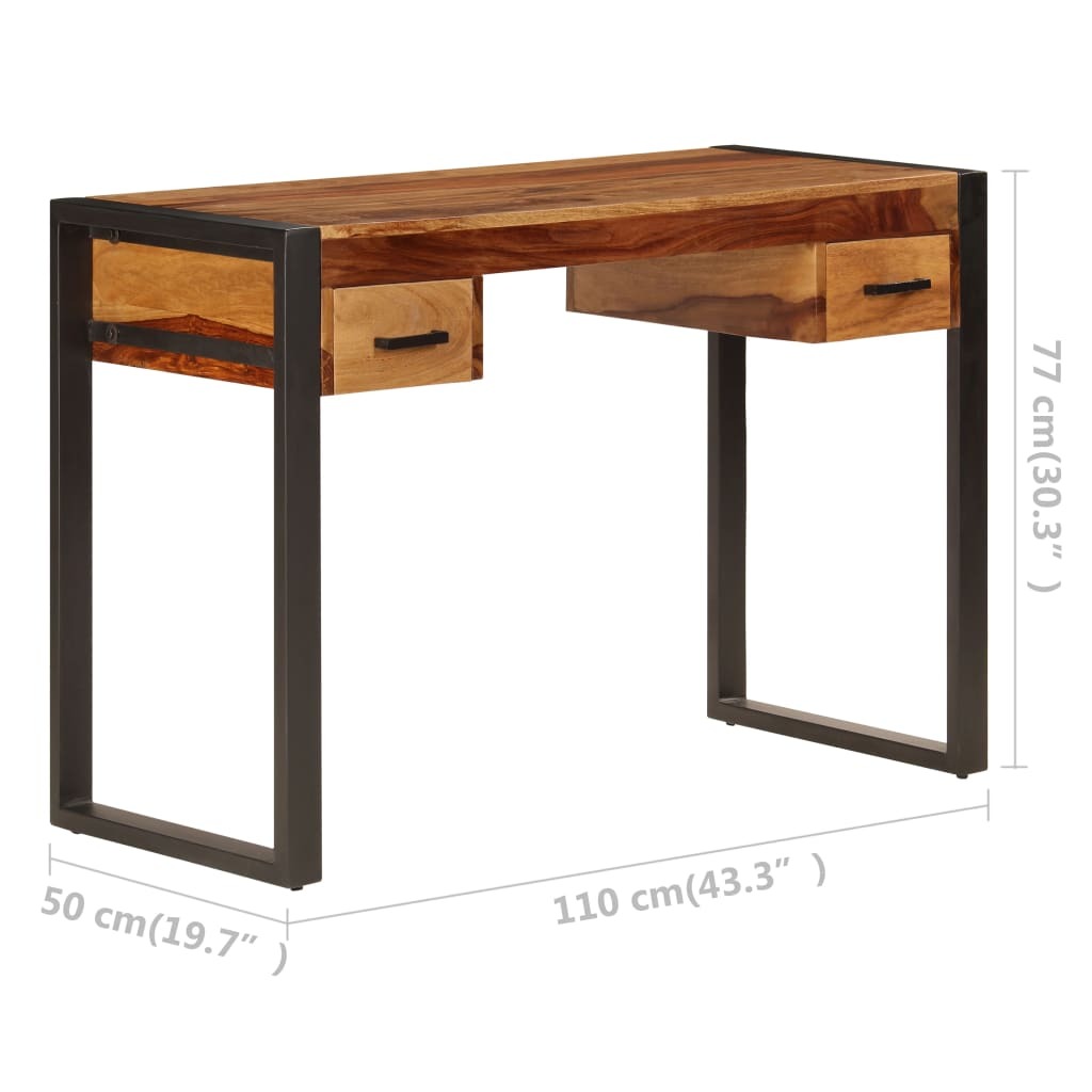 Desk with 2 Drawers 43.3"x19.7"x30.3" Solid Acacia Wood