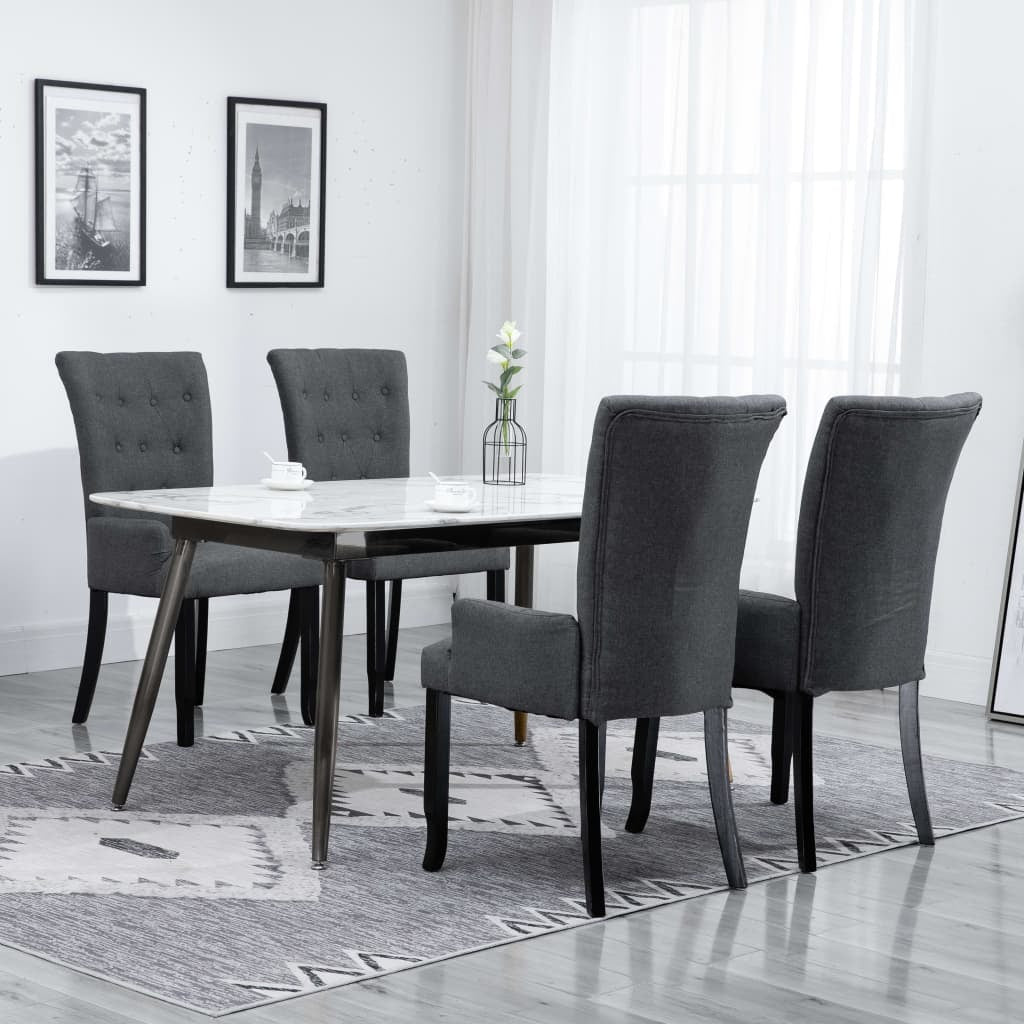Dining Chairs with Armrests 4 pcs Dark Gray Fabric