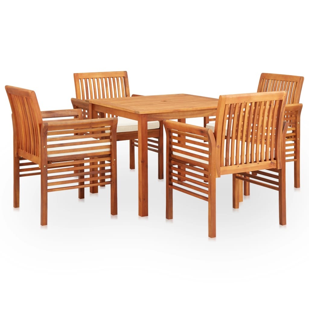 5 Piece Patio Dining Set with Cushions Solid Acacia Wood