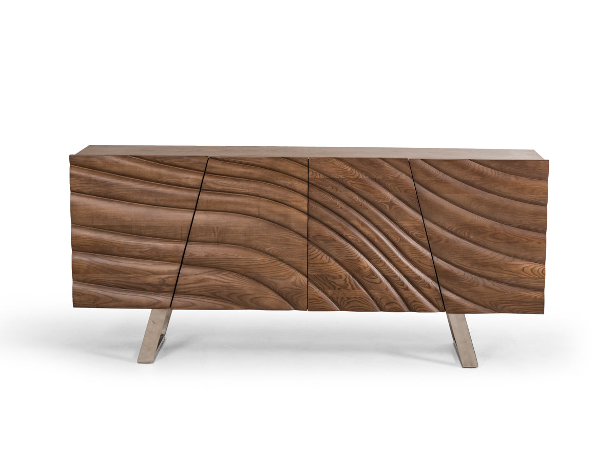71" Natural Brown Solid Wood Sideboard with Four Doors