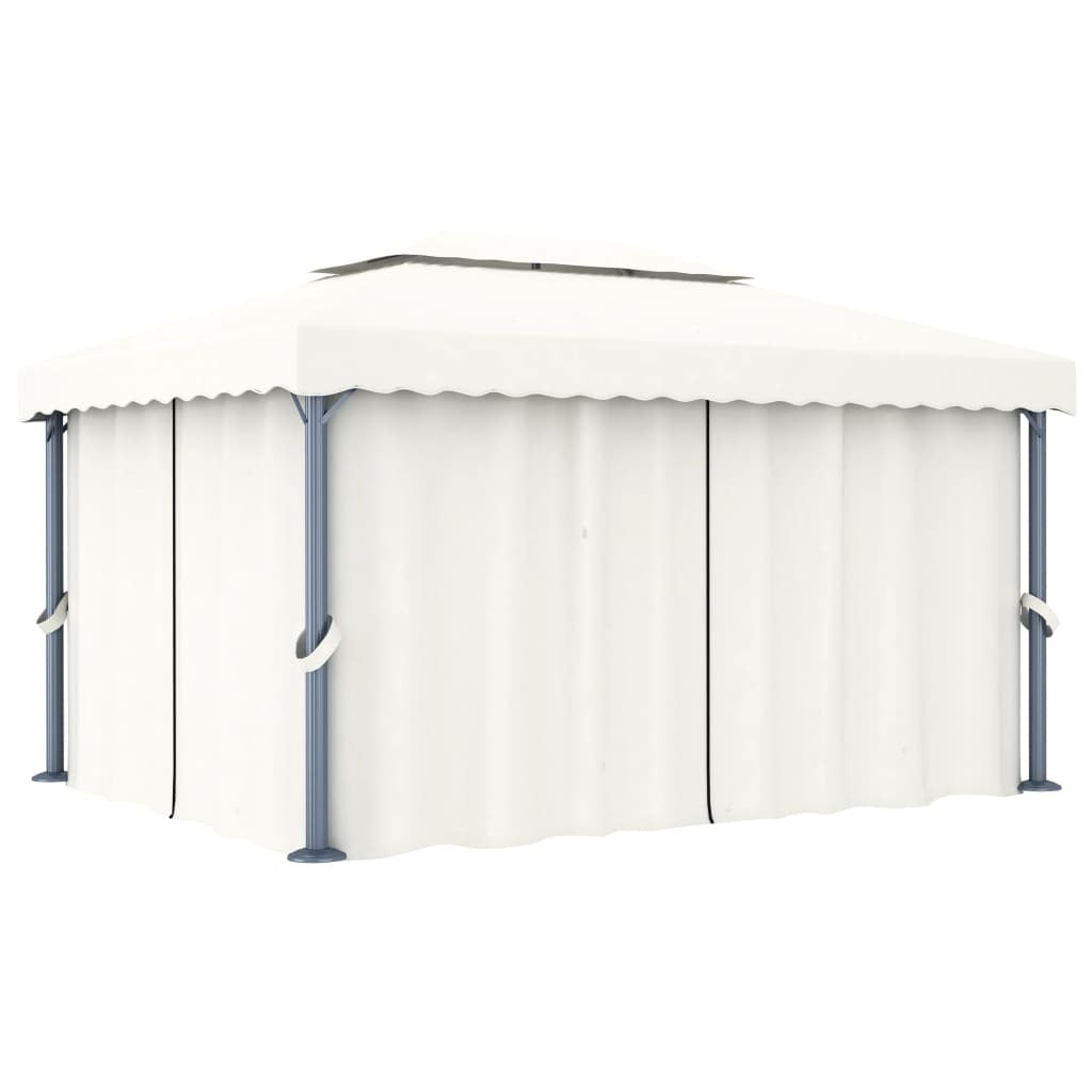 Gazebo with Curtain 13.1'x9.8'Cream White Aluminum