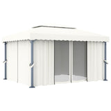 Gazebo with Curtain 13.1'x9.8'Cream White Aluminum