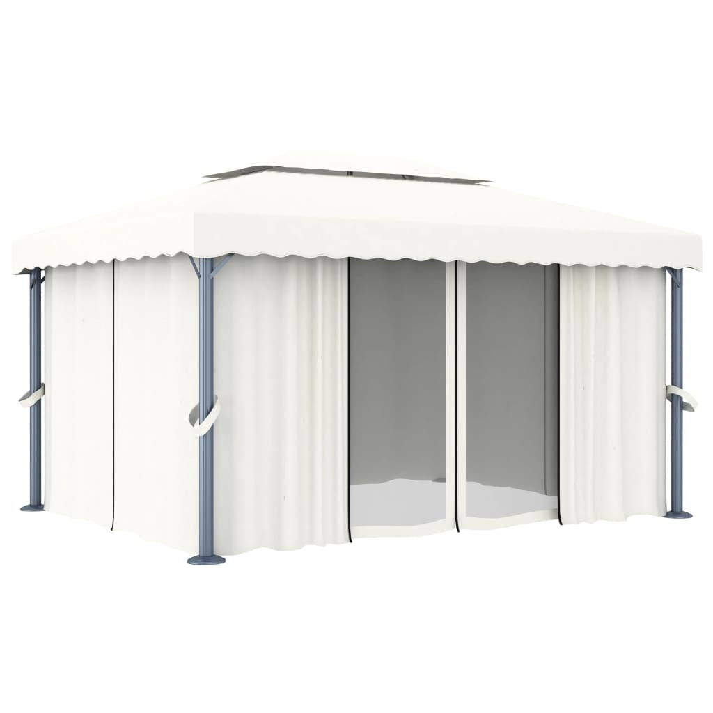 Gazebo with Curtain 13.1'x9.8'Cream White Aluminum