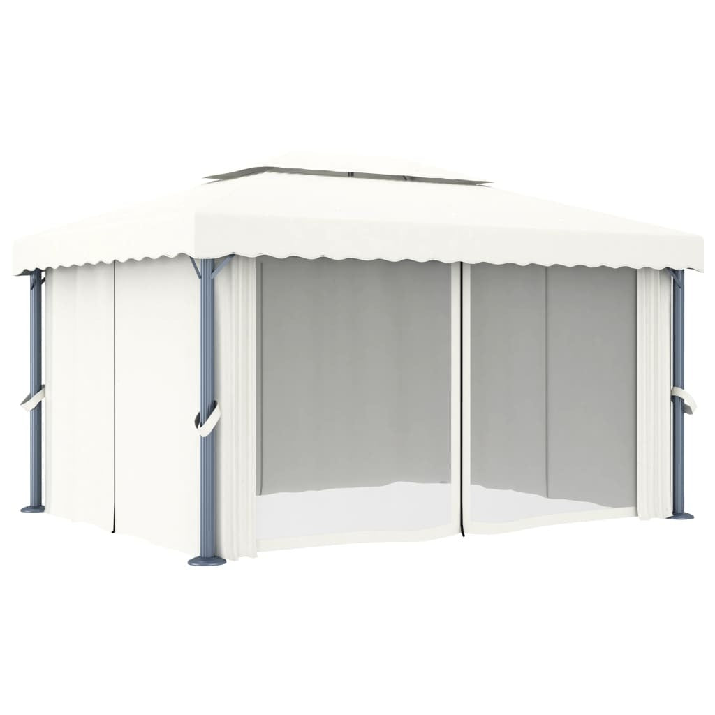 Gazebo with Curtain 13.1'x9.8'Cream White Aluminum