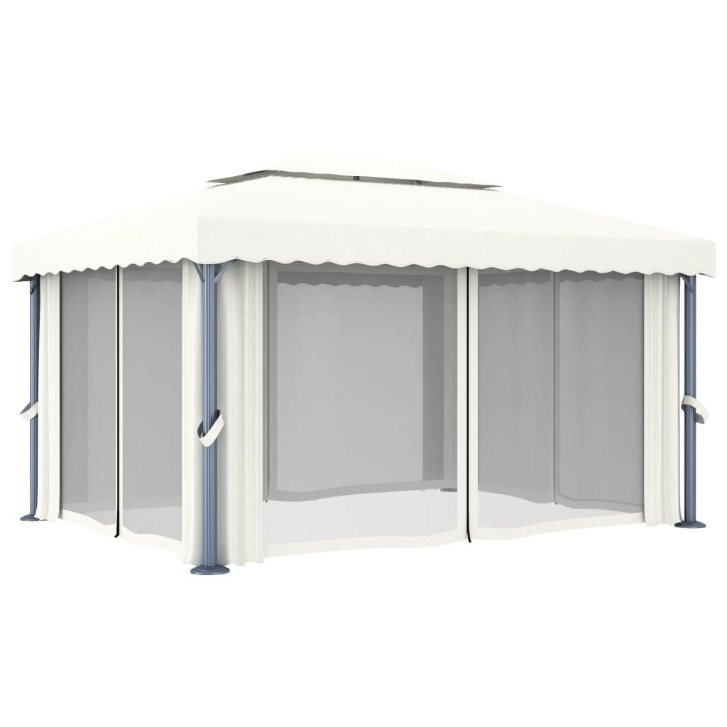 Gazebo with Curtain 13.1'x9.8'Cream White Aluminum