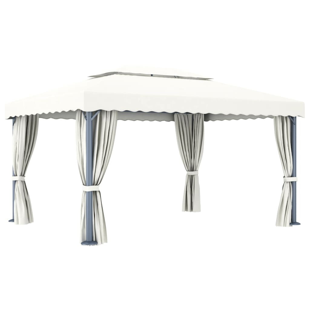 Gazebo with Curtain 13.1'x9.8'Cream White Aluminum