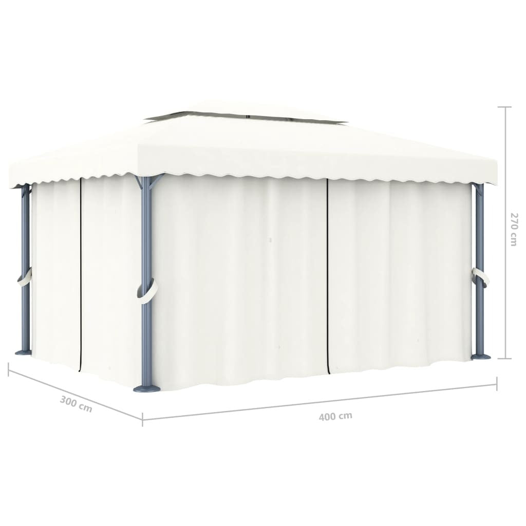 Gazebo with Curtain 13.1'x9.8'Cream White Aluminum