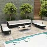 10 Piece Patio Lounge Set with Cushions Poly Rattan Black
