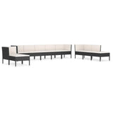 10 Piece Patio Lounge Set with Cushions Poly Rattan Black