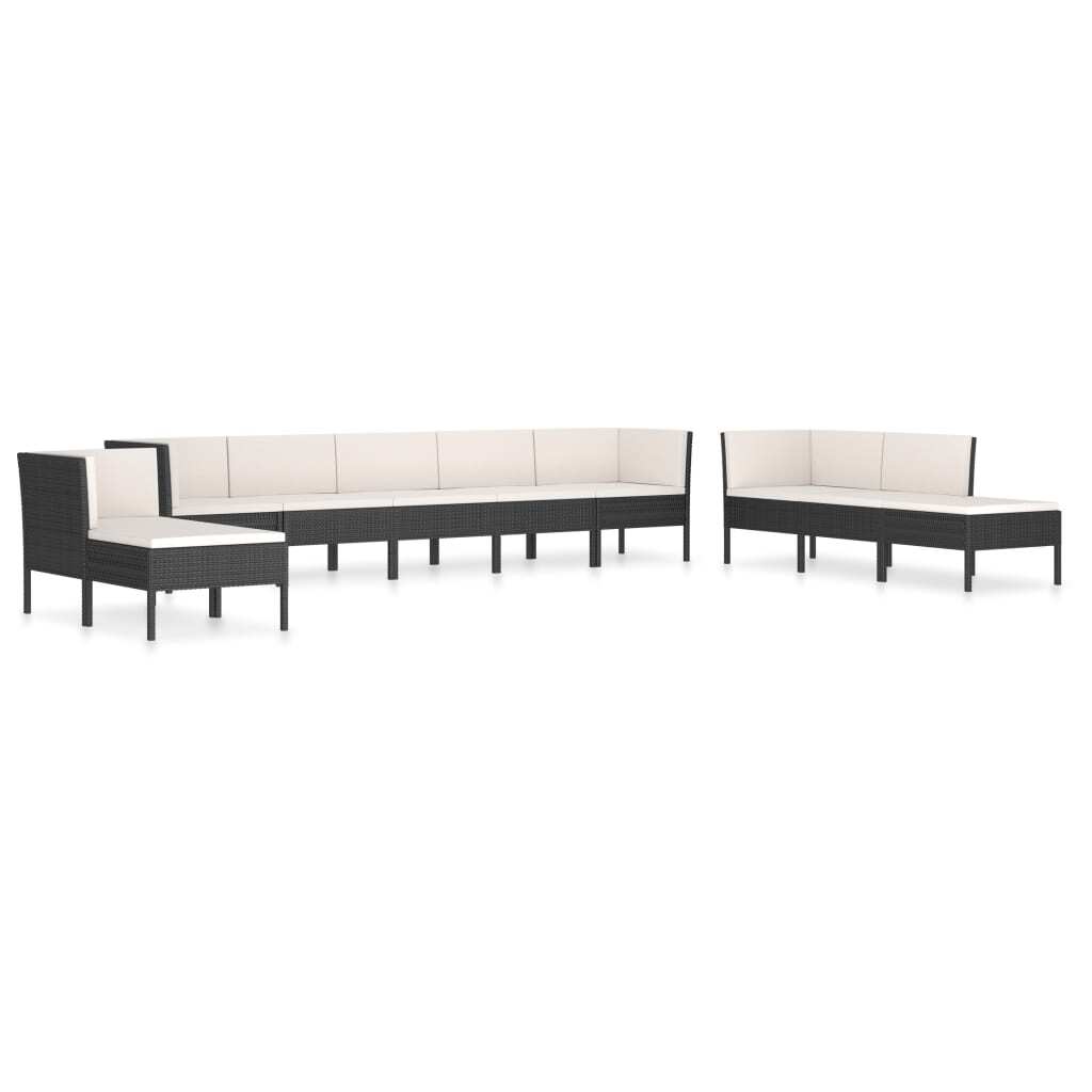 10 Piece Patio Lounge Set with Cushions Poly Rattan Black