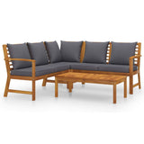 4 Piece Patio Lounge Set with Cushion Solid Acacia Wood