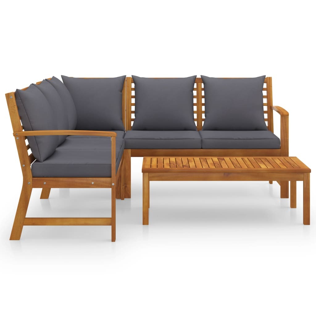 4 Piece Patio Lounge Set with Cushion Solid Acacia Wood