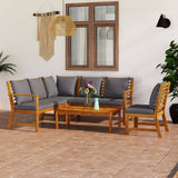 5 Piece Patio Lounge Set with Cushion Solid Acacia Wood