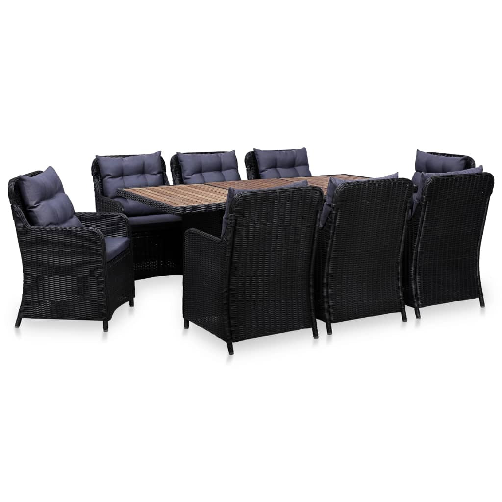 9 Piece Patio Dining Set Poly Rattan Black
