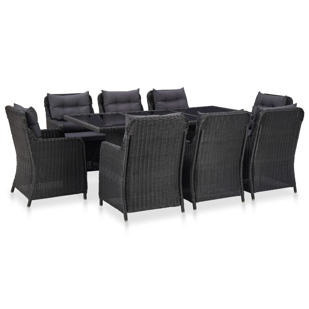 9 Piece Patio Dining Set Poly Rattan Black