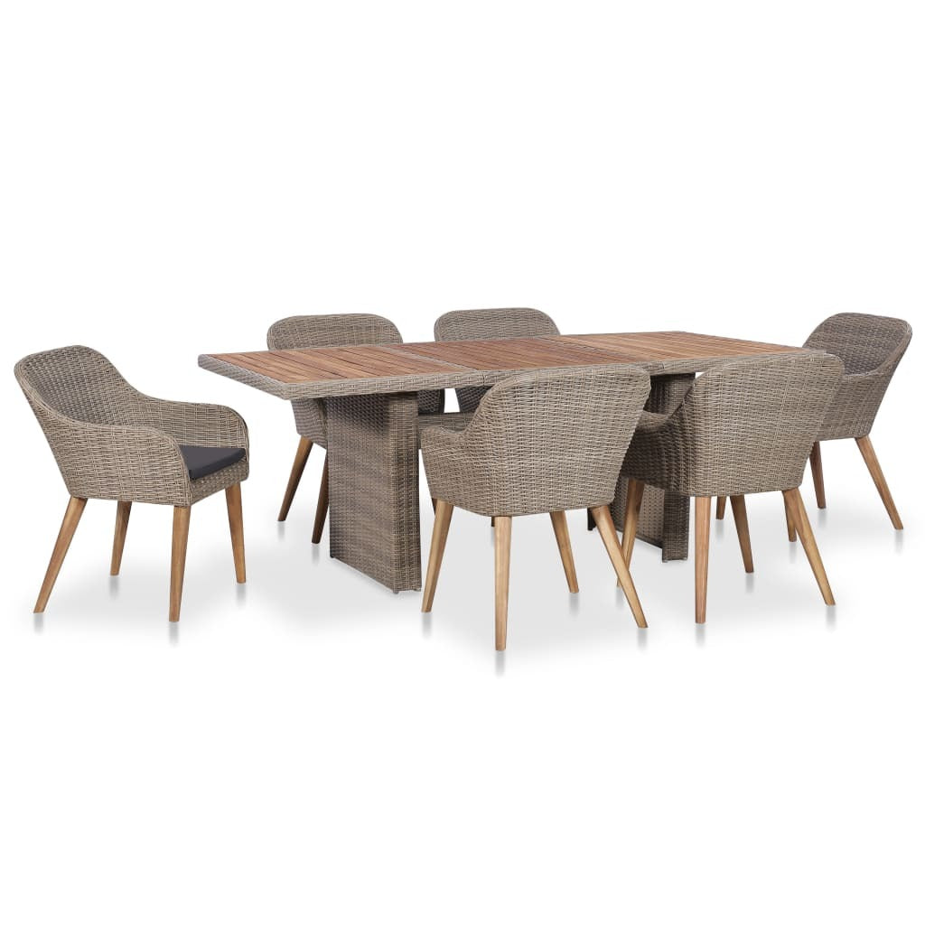 7 Piece Patio Dining Set with Cushions Poly Rattan