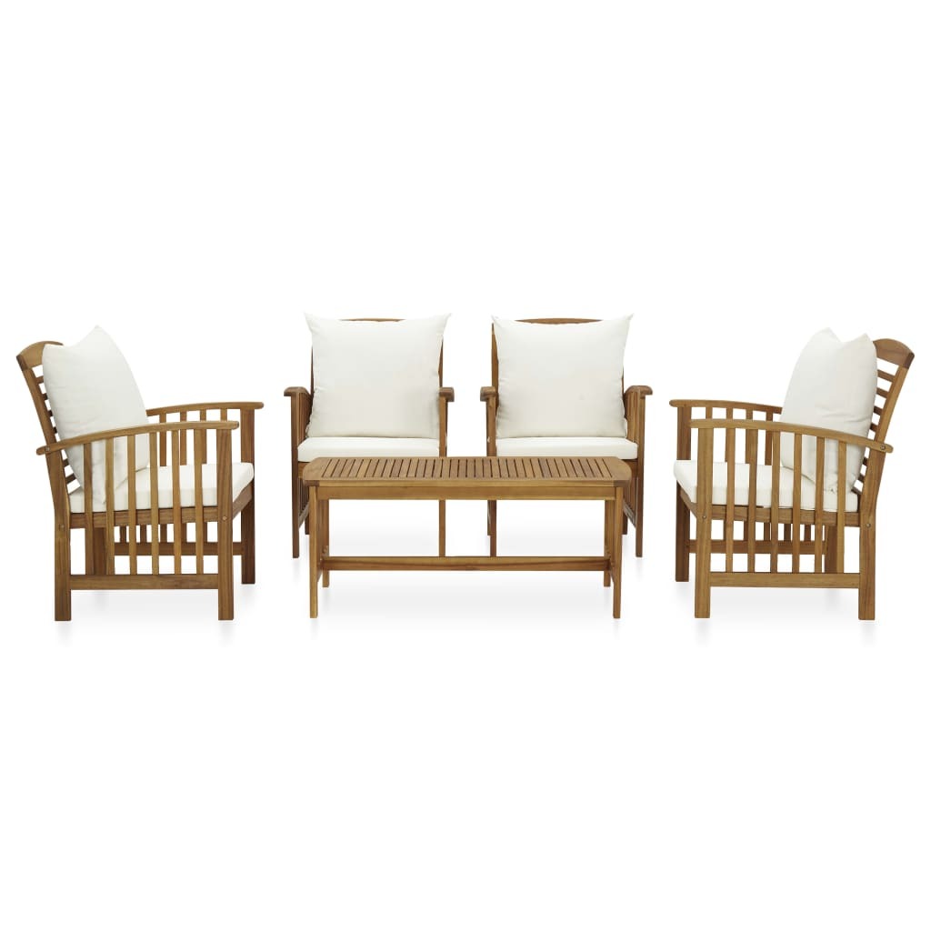 5 Piece Patio Lounge Set with Cushions Solid Acacia Wood