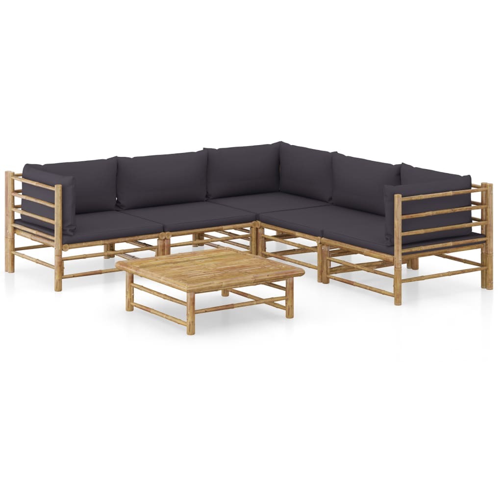 6 Piece Patio Lounge Set with Dark Gray Cushions Bamboo