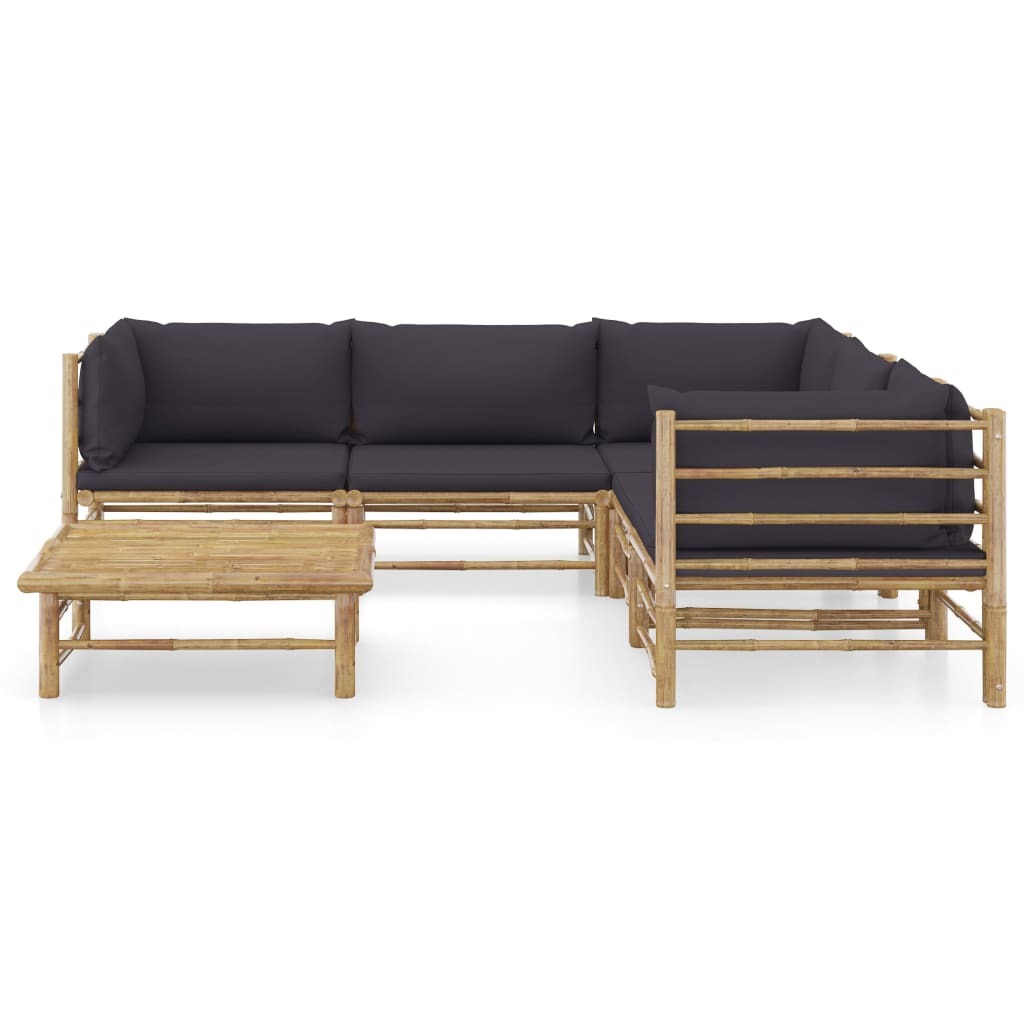 6 Piece Patio Lounge Set with Dark Gray Cushions Bamboo